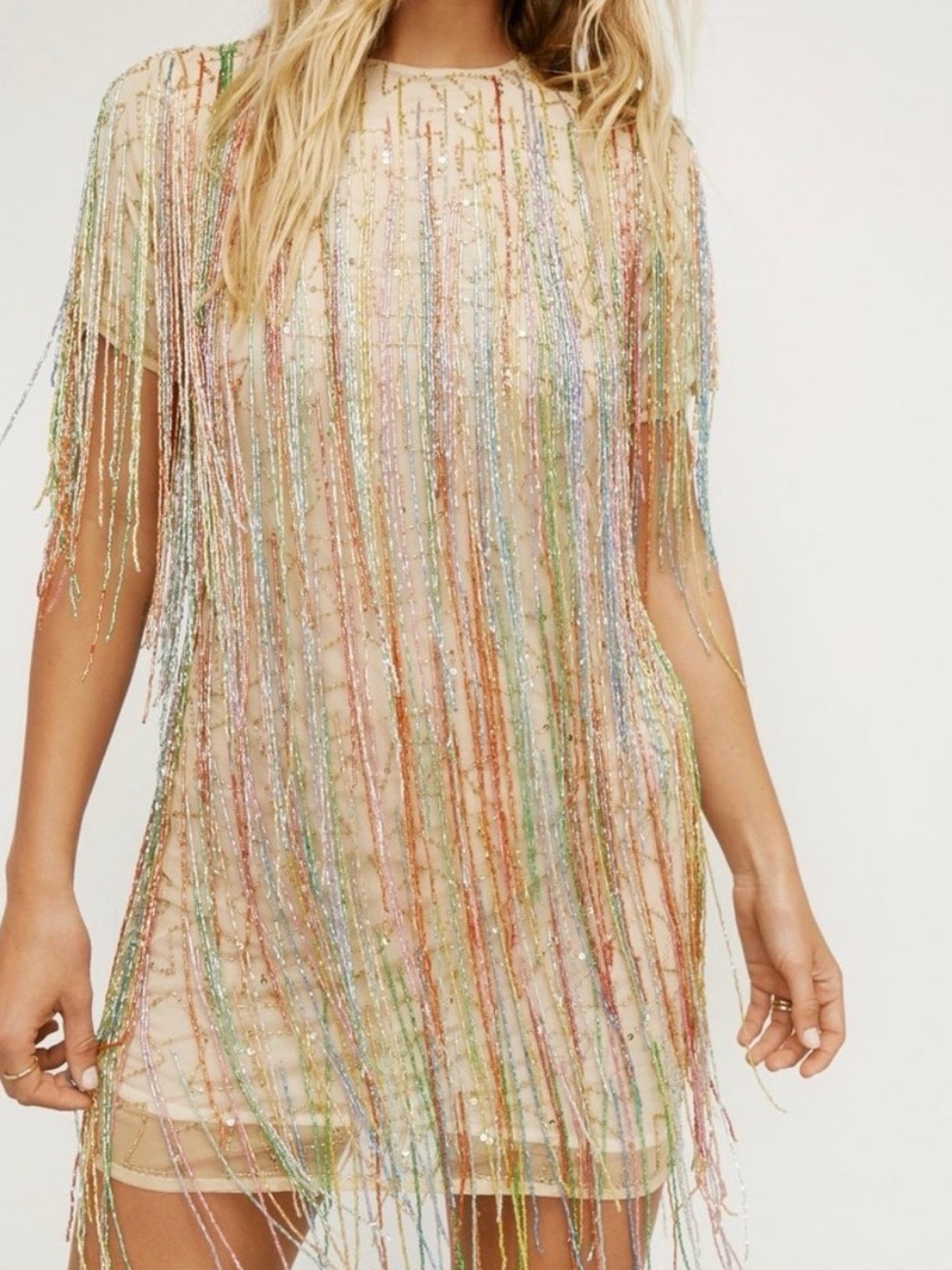 Nasty Gal Tassel Beaded Mini Shift Dress - Picture 2 of 11